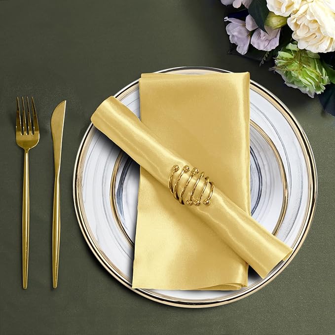 Horbaunal 16 Pack Gold Satin Napkins 17 x 17 Inch, Square Soft Table Dinner Napkins, Silky Cloth Napkins Table Decoration for Weddings Banquets Parties