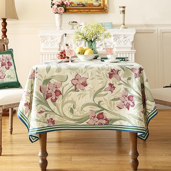 patdrea Designer French Green Small Tablecloth for Square Table,Elegant Violets Pattern Tablecloths,Table Cover Cloth Fall Decor for Kitchen Dining Christmas,Thanksgiving,55"x55"-Tara a