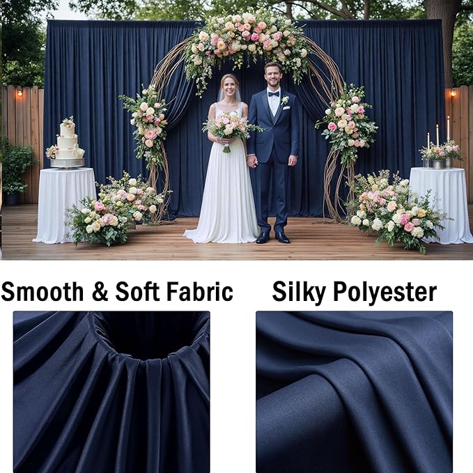 10x10ft Wrinkle Free Navy Blue Backdrop Curtains for Party Background, Silky Polyester Blue Photo Backdrop Drapes 2 Panels 5x10ft Back Drop Cloth for Wedding Birthday Photography Baby Shower Decor
