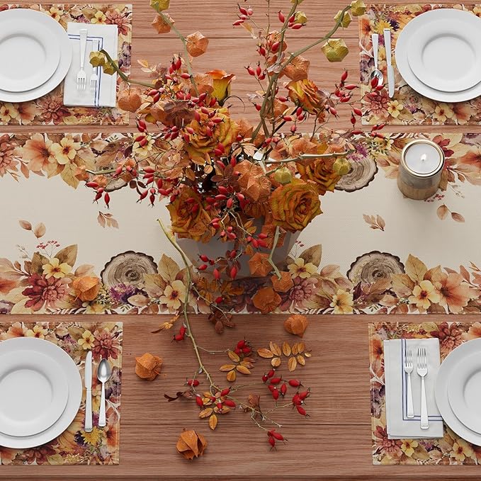 XCHI Fall Color Wild Flowers Watercolor Table Runner Table Decoration for Kitchen Dining Dinner Autumn Home Decor 13x72 Inch