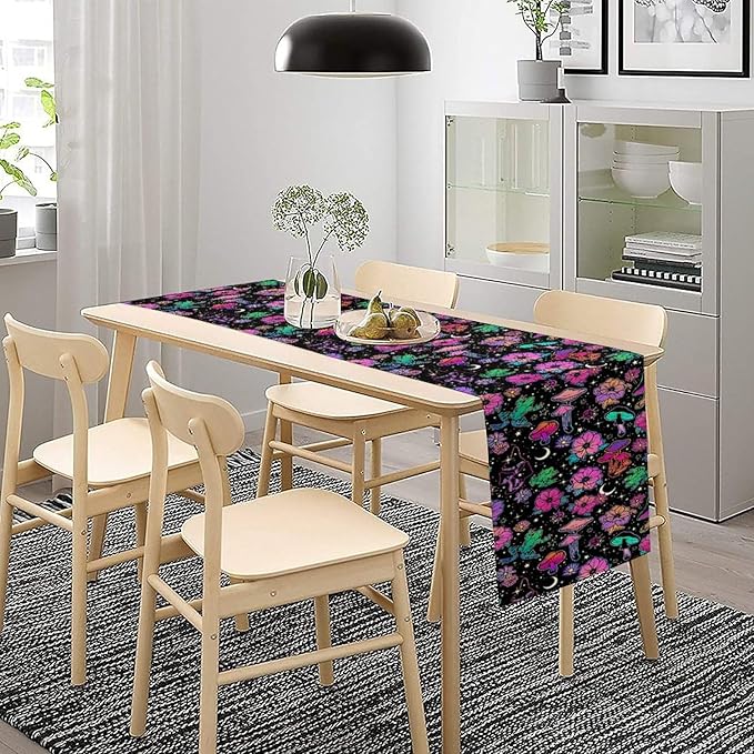 Gothic Star Moon Colorful Table Runner for Kitchen Living Room Home Party Boho Floral Table Runner 13x120 Inch