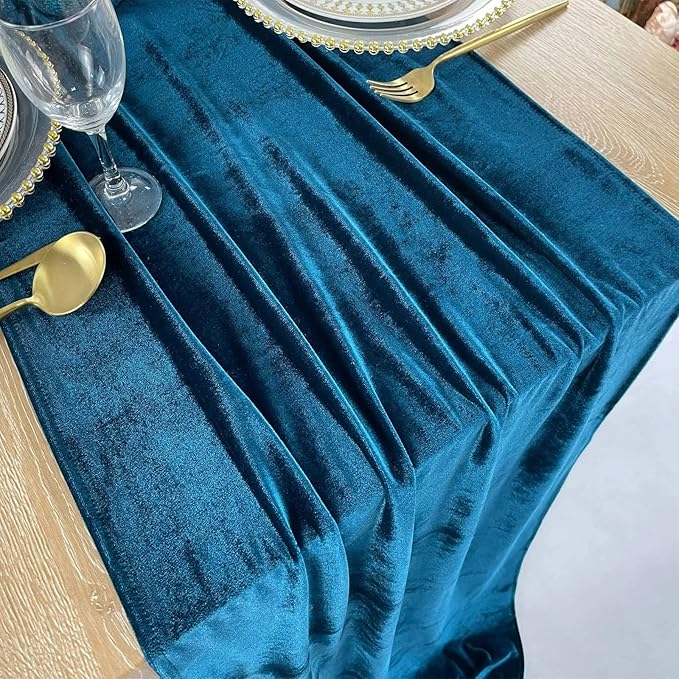 Luxurious Velvet Table Runner, 10ft Wedding Reception Decorations, 20x120inch Soft Velvet Fabric, Table Linen Overlay, Wedding Table Runners (Teal Blue, 20X120inch, 2pack)