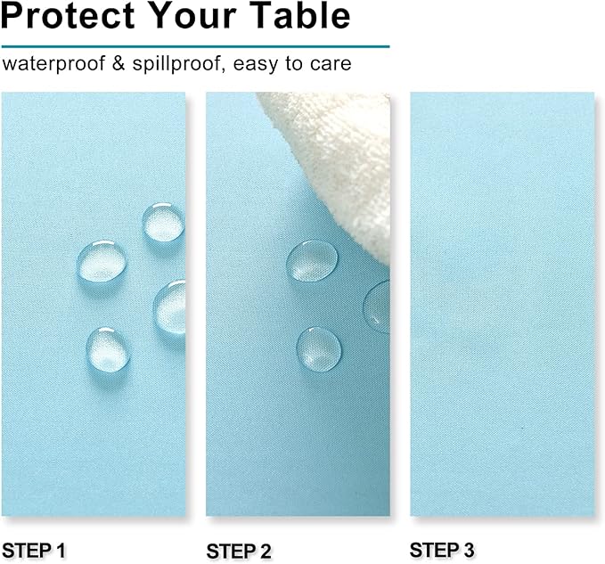 Hiasan Waterproof Tablecloth Rectangle - Washable Fabric Table Cloth for Dining Room Kitchen Birthday Party and Outdoor Use, Sky Blue, 70 x 120 Inch