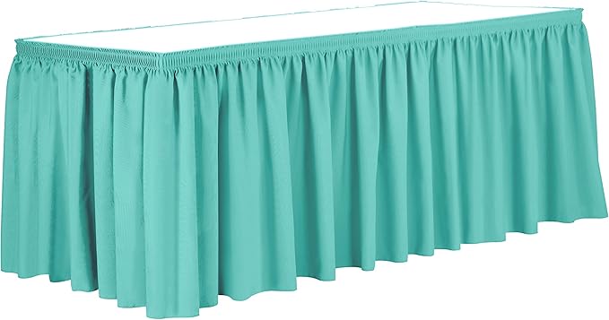 Ultimate Textile Pleat Polyester Fabric Table Skirt - Machine Washable Flame Resistant with Clips for Events, Weddings & Trade Shows, Cut & Sewn in Paterson, NJ - Caribbean, 7' Shirred Pleat