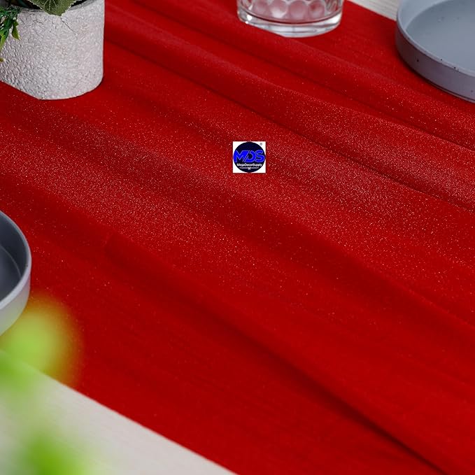 MDS 2 Pack 10ft Chiffon Table Runner 29 x 120 Inches Sheer Wedding Runner Romantic Rustic Table Runner for Wedding Decorations, Birthday Parties, Bridal Shower Party Arch Decor - Red