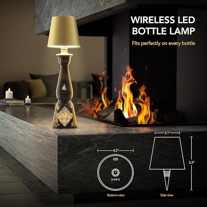 Wireless Bottle Lamp for Any Type of Bottle - LED Bottle Lamp for Indoor & Outdoor - 100% Waterproof - Adjustable Brightness and Light Temperature 3000-6000K - Wireless & Rechargeable (Silver)