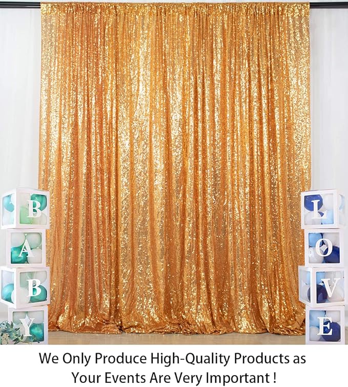 ShinyBeauty Sequin Backdrop Gold 7FTX7FT Photo Booth Backdrop Gold Sequence Fabric Backdrop for Parties Shimmer Polyester Backdrop for Photoshoot Gold Wall Backdrop for Baby Shower Decoration
