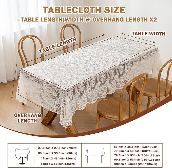 Lace Embroidered Tablecloth. Square Lace Vintage Tablecloth Dustproof Table Protector for Kitchen Dining Room Party Banquet Home Picnic Wedding Decoration (Creamy White 43×43 inch)