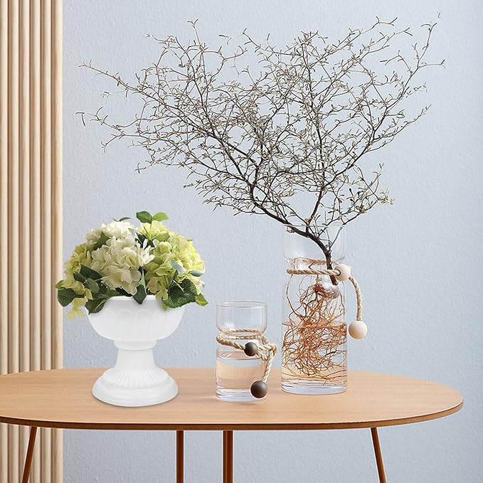 4pcs Mini Roman Style Flower Pots, Plastic Wedding Flower Containers, Decorative Pedestal Planters for Home, White, 6.29 x 6.29 x 5.51 Inch