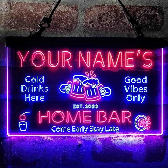 ADVPRO Personalized Your Name Custom Home Bar Beer Established Year Dual Color LED Neon Sign Blue & Red 24 x 16 Inches st6s64-p1-tm-br