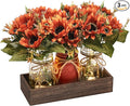 3 Pcs Fall Mason Jar Centerpiece Table Decorations for Dining Table Decor Farmhouse Coffee Table Decor with Wood Tray and Led Light Table Centerpieces for Dining Room Kitchen Living,Orange