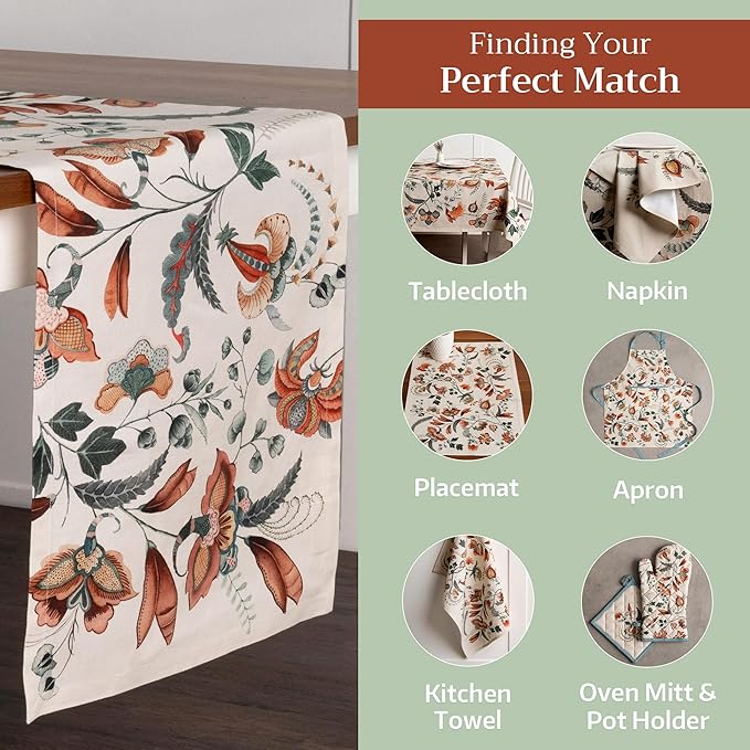 Maison d' Hermine Table Runner 100% Cotton Single Layer Table Runners 72 inches Long for Thanksgiving Christmas Decorations Home Kitchen Dining Party Wedding (Dalida, 14.5" x 72")