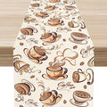 Coffee Time Table Runner, Farmhouse Retro Coffee Cup Tea Party Cafe Table Center Decor for Home Kitchen Dining Patio Holiday Party Indoor Outdoor Table Decorations,13"x36" Inch
