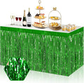3 Pack 29x108 Inch Green Foil Fringe Table Skirts Metallic Banner for Tinsel Streamer Garland Backdrop for Parade Floats Wedding Thanksgiving Birthday Christmas Halloween Party Decoration