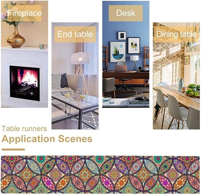 Boho Floral Table Runner,Colorful Flower Retro Bohemian Table Cloth Kitchen Dining Table Home Party Decoration 13x108 Inch