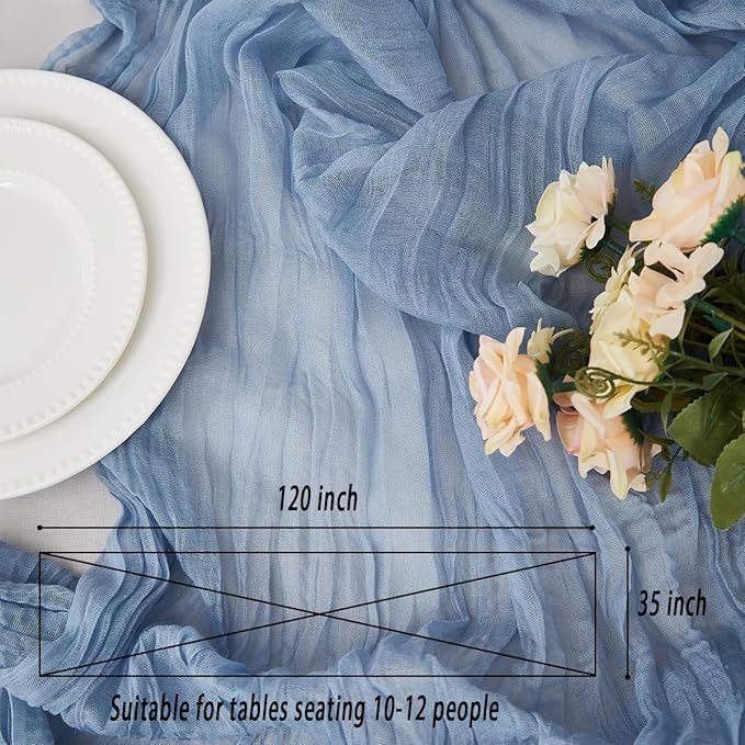 Dusty Blue 1 Pack Cheesecloth Table Runner 120 Inch 10 FT Boho Rustic Gauze for Wedding Baby Shower Party Farmhouse Summer Home Decor Washable