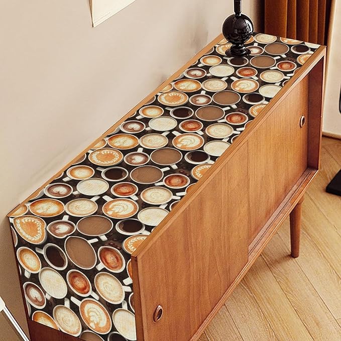Coffee Theme Table Runner, Farmhouse Coffee Cup Latte Cappuccino Tea Party Rustic Cafe Table Center Decor for Home Kitchen Dining Patio Holiday Party Indoor Outdoor Table Decorations,13"x90" Inch