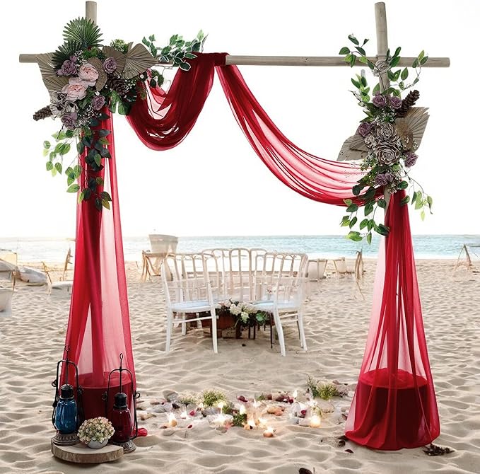 MDS Halloween Chiffon Draping Fabric - 1 Panel, 30" Wide x 30ft Long - Sheer Spooky Arbor & Canopy Drapery for Haunted House Backdrops, Party Ceilings, DIY Costumes & Themed Events - Apple Red
