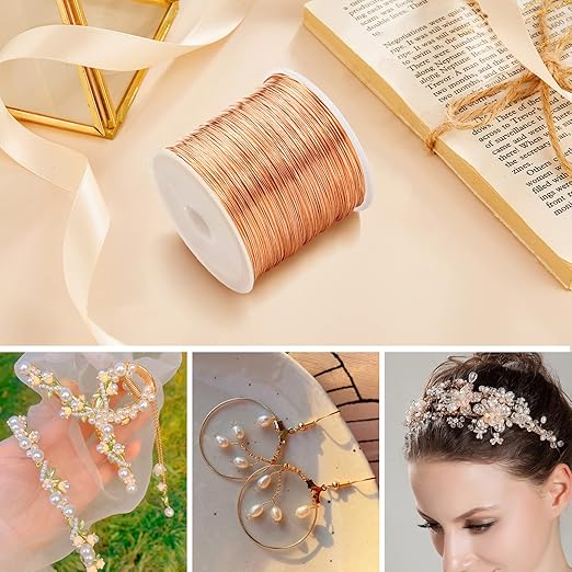 Cadikez 26 Gauge Rose Gold Plated Brass Jewelry Making Wire 100M/0.4mm Soft Metal Wire Bulk for Jewelry Making