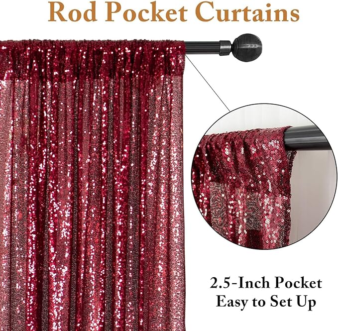 ShinyBeauty Burgundy Sequin Curtain Backdrop 2 Panels 4FTx8FT Photo Curtain Backdrop Curtain Panels 96 Inches Long -190522E