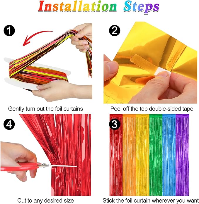 2 Pack Rainbow Backdrop Curtains, 3.28 FT x 7.05 FT Colofull Party Decorations, Metallic Tinsel Backdrop Fringe Curtains Party Streamer, Rainbow Party Supplies for Wedding Birthday Party Engagement