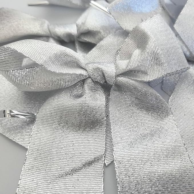 36pcs 4-1/2" Metallic Silver Glitter Ribbon Bows with Twist Ties for Gift Wrapping Packing Christmas Big Bows for Thanks Giving Giant Twist Tie Bows for Holiday Decoration (Silver)