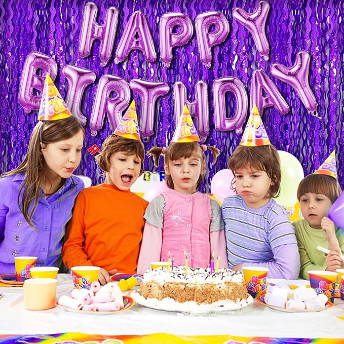2 Pack Purple Backdrop Tinsel Foil Fringe Curtains Sparkle Metallic Wavy Foil Fringe Backdrop Curtain Photo Booth Props for Halloween Party Decorations Birthday Graduation Bachelorette