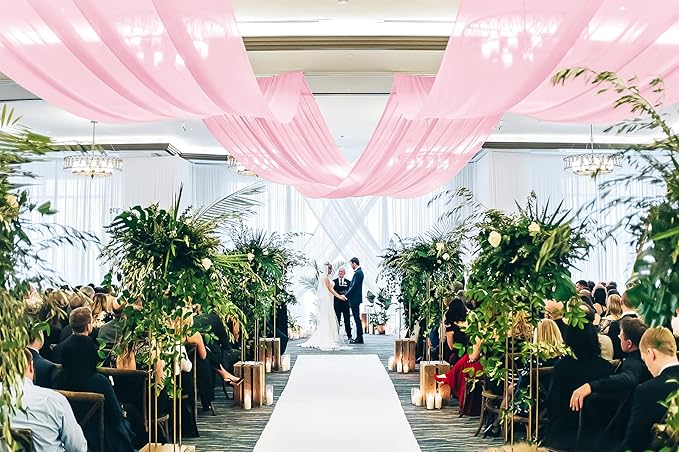 6 Panels Pink Ceiling Drapes for Wedding, 5ftx15ft Ceiling Drapes Cheesecloth Sheer Fabric Curtain Wedding Arch Draping Fabric Romantic Ceilings Decorations for Weddings Party Ceremony Stage