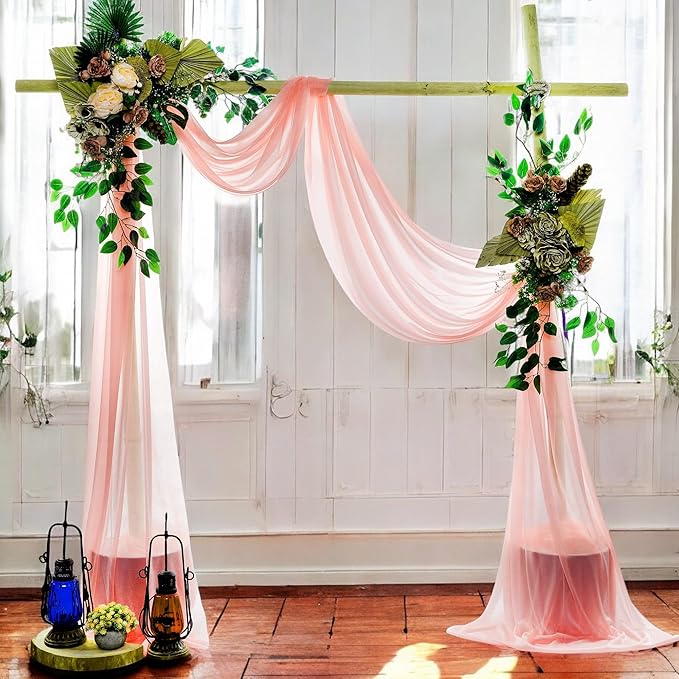 MDS Halloween Chiffon Draping Fabric - 2 Panel, 30" Wide x 75ft Long - Sheer Spooky Arbor & Canopy Drapery for Haunted House Backdrops, Party Ceilings, DIY Costumes & Themed Events - Peach