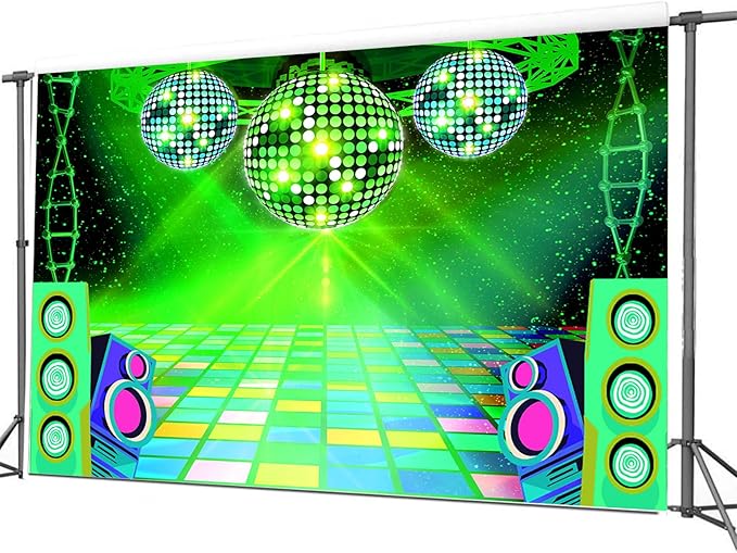 Dance Party Backdrop Retro 80s 90s Theme Stage Dance Ball Music Birthday Party Decoration DJ Photography Background 12 x 10 ft for Baby Shower Picture Photo Shoot Polyester Fabric, Blue