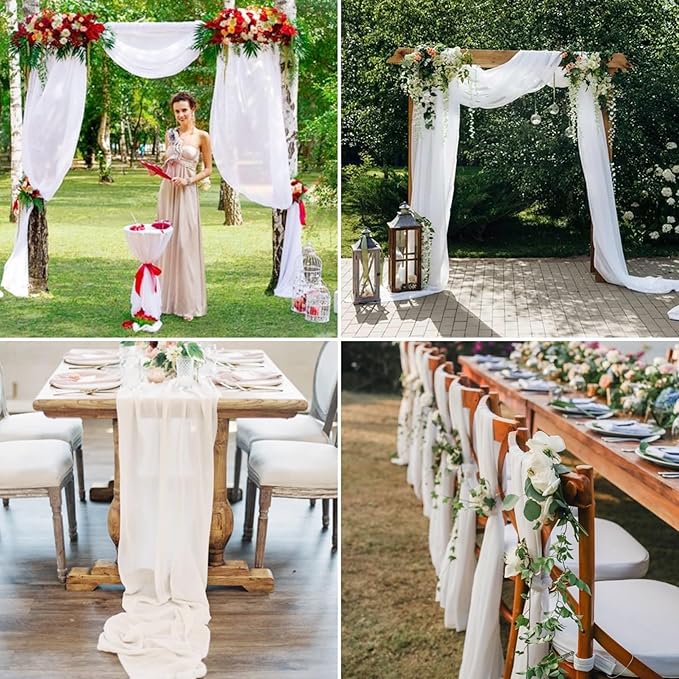4 Panels Wedding Arch Draping Fabric 28" x 20Ft Wedding Arch Drapes Chiffon Fabric Drape Sheer Backdrop Curtain for Weddings Party Swag Ceremony Birthday Arbor Drapery Reception Ceiling Decor(White)