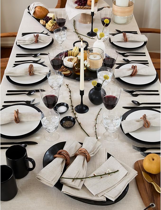 Solino Home Light Natural Linen Tablecloth 60 x 132 Inch - Classic Hemstitch, 100% Pure Linen Rectangular Tablecloth - Machine Washable Table Cloth for Fall, Autumn, Thanksgiving, Christmas, Holiday