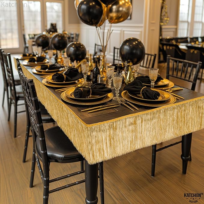 KatchOn, Large Champagne Gold Fringe Garland - 6.5 Feet, Pack of 2 | Foil Fringe Banner for 50th Birthday Decorations | Gold Streamers for Casino, Bachelorette, Retirement, Anniversary Decorations