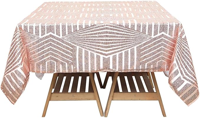 Efavormart 72" Blush Rose Gold Sparkly Sequin Geometric Tulle Square Table Overlay
