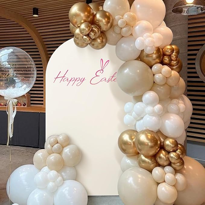 Arch Backdrop Stand Cover 6.6Ft Beige Thick Spandex Fabric Arch Backdrop Cover High Elasticity Fitted Round Top for Wedding Birthday Party Baby Shower Garden Decoration