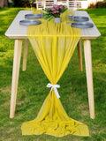 MDS 25 Pack 10ft Chiffon Table Runner 29 x 120 Inches Sheer Wedding Runner Romantic Rustic Table Runner for Wedding Decorations, Birthday Parties, Bridal Shower Party Arch Decor - Yellow