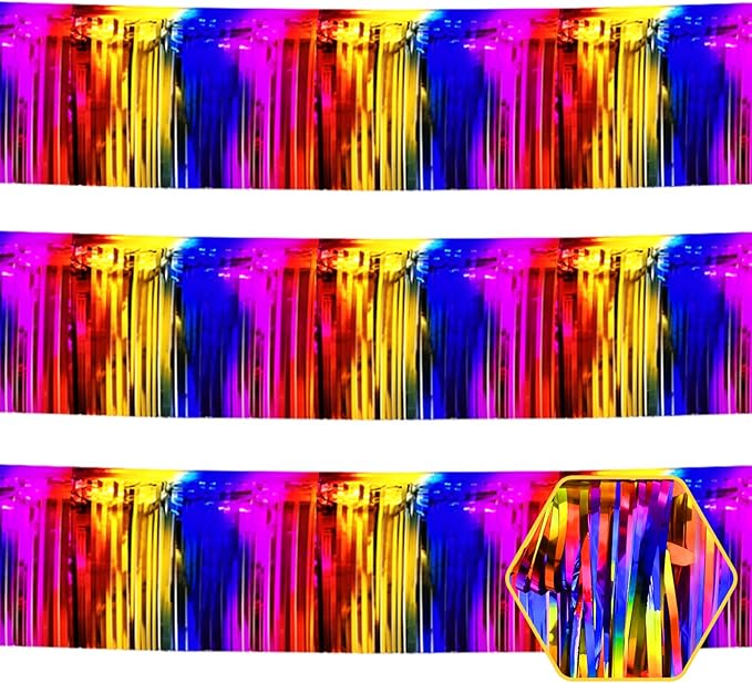 3 Pack 10 Long Rainbow Metallic Foil Fringe Garland Wall Hanging Tassle Banner, Mother's Day, Easter, Parade Floats, Birthday, Theme Party, Wedding Party Decorations
