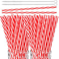 Vesici 9 Inch Plastic Striped Straws Reusable with Cleaning Brush Red Striped Hard Drinking Straws for Christmas Party Decoration Supplies(Red and White,102 Pcs)