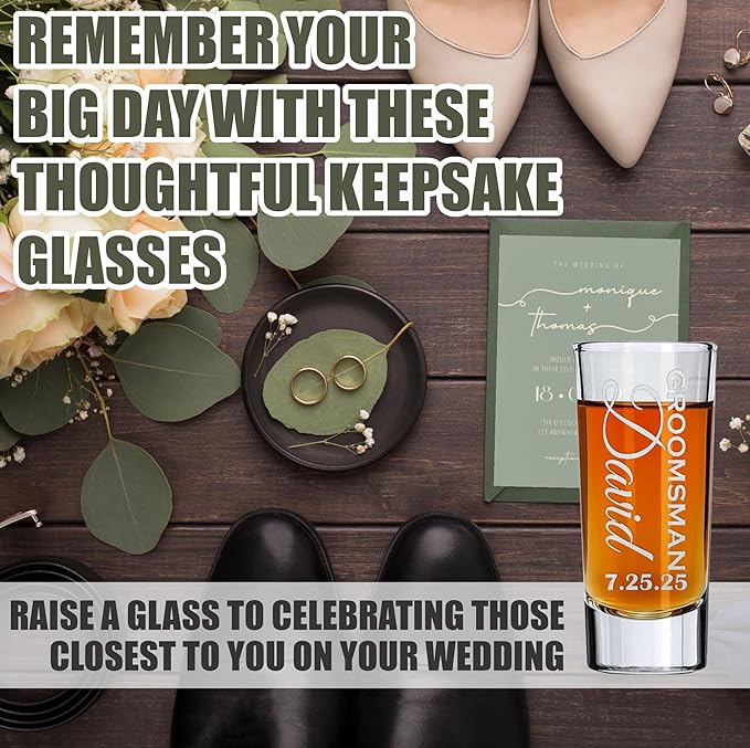 Custom Engraved 2 oz Shot Glass – Personalized Etching – Groomsman & Bridesmaid Gift – Wedding Favor (1)