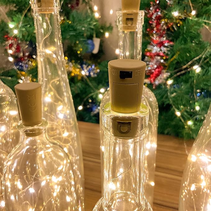 18 Pack Wine Bottle Lights with Cork, 20 LEDs, 6.6 Ft, Fairy Mini String Lights for DIY Jar Halloween, Christmas, Party Decoration, Wedding Listing (18 Pack, Warm White)