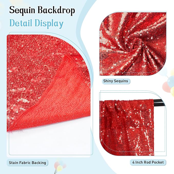 SquarePie Sequin Backdrop Curtain Not See Through Thick Glitter Background for Party 7FT x 7FT Red