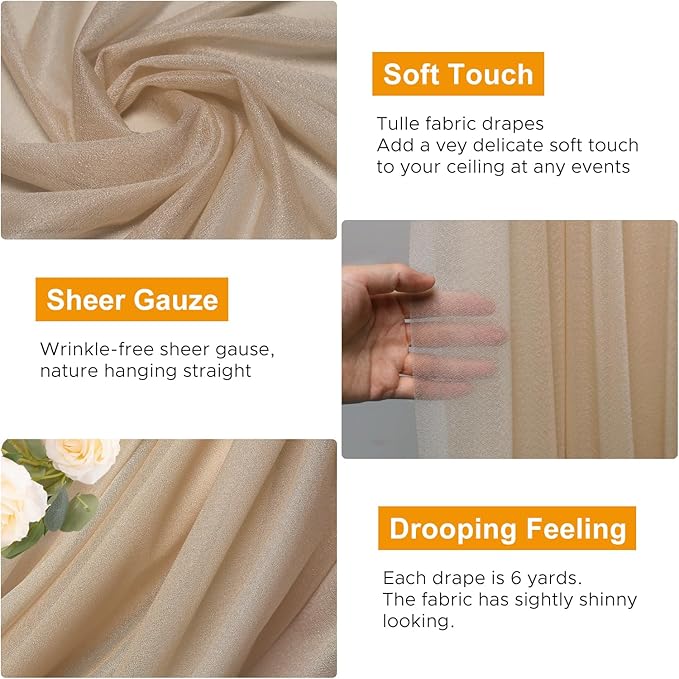 Wedding Arch Draping Fabric 2 Panels 28.7" x 20FT Nude Sheer Chiffon Backdrop Drapes for Wedding Ceremony Birthday Party Bridal Shower Outdoor Decoration