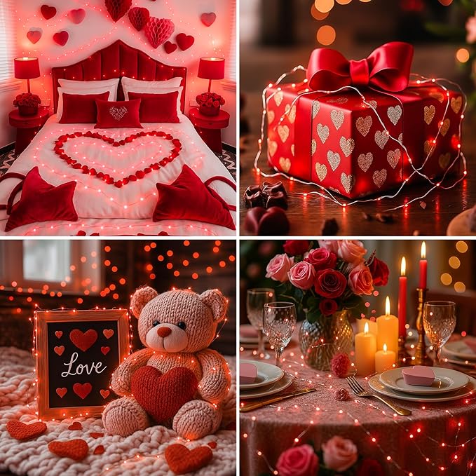 12 Pack Fairy Lights Battery Operated - 7ft 20 Led Twinkle Lights 3 Modes, Bulk Mini String Lights Waterproof for Mason Jars Vases DIY Party Wedding Decoration Christmas - Red