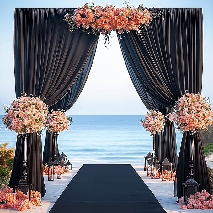 20ftx14FT Wrinkle Free Black Backdrop Curtain, 4 Panels 14FT Height Black Wedding Backdrop Drapes, Silky Polyester Back Drop Cloth for Birthday Photography Background Party Backdrop Draping