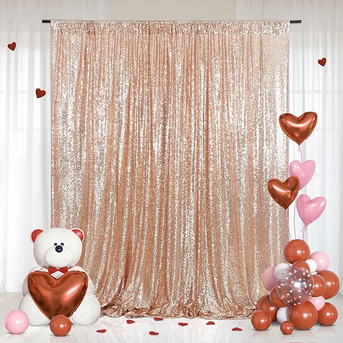 Eternal Beauty Rose Gold Sequin Backdrop, 10x10 Ft Glitter Background Curtains for Shimmer Photography Party Wedding Birthday Back Drop Decor