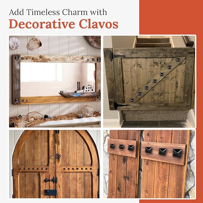 25 Pack 0.75" Square Head Iron Clavos Decorative Nails – Black – Handmade Rustic Square Fasteners for Farmhouse Shutters, Faux Wood Beams, Barn Doors, Shutters, and Gates – Ornamental Wood Accent