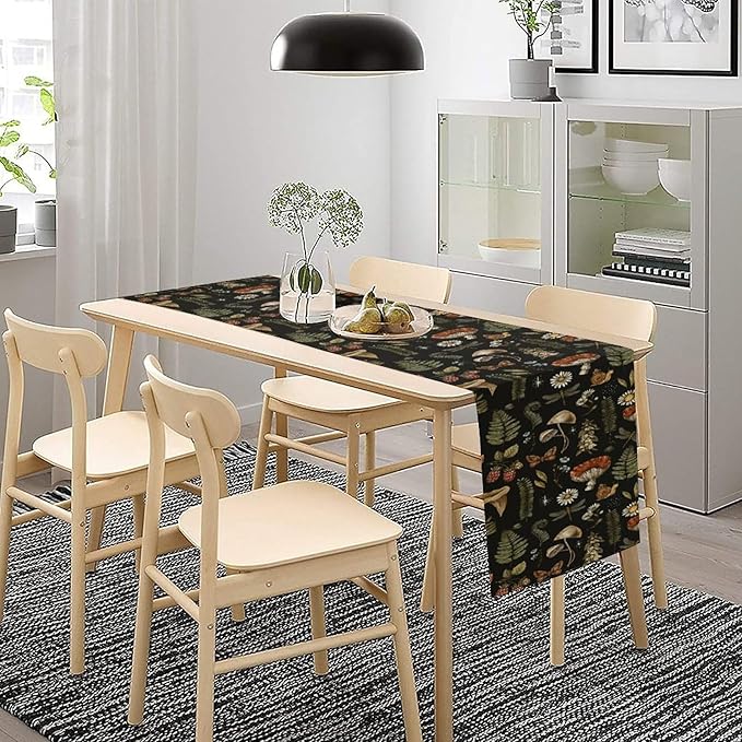 Mushroom Table Runner,Retro Forest Plant Table Runner for Kitchen Dining Table Home Party Decoration 13x108 Inch