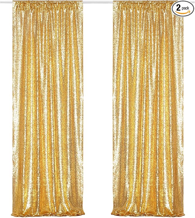 Poise3EHome Gold Sequin Backdrop Curtains, 2 Panels Gold Sequin Backdrop, 2FTx8FT Sequin Curtains for Party Wedding Sequence Backdrop