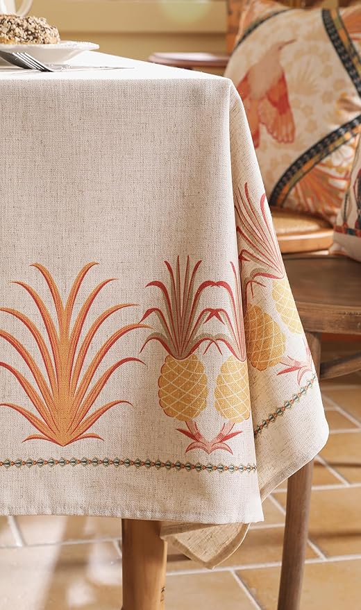 patdrea Designer Linen Long Tablecloth for Rectangle Table,Pineapple Pattern Tablecloths,Table Cover Cloth Colorful Decor for Kitchen Dining Christmas,Thanksgiving,63"x102"-Pineapple B