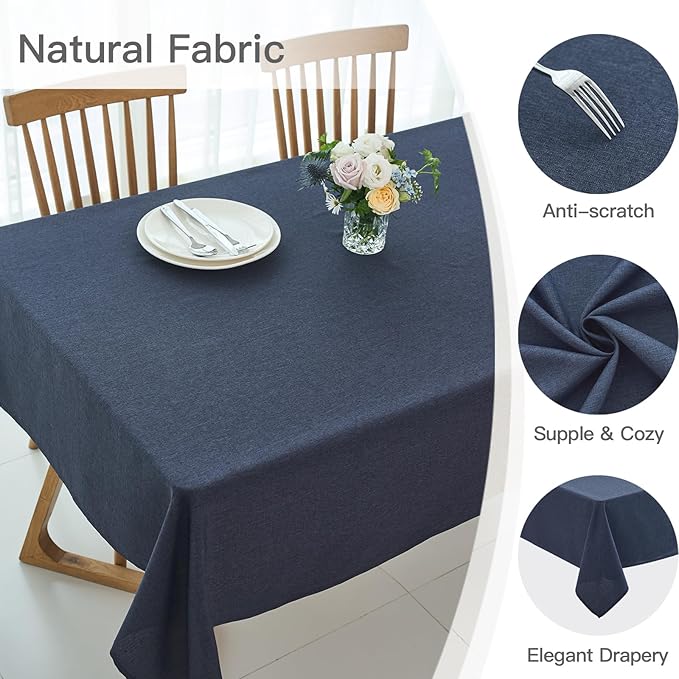 maxmill Rectangle Linen Textured Tablecloth Waterproof Spillproof Wrinkle Free Washable Fabric Table Cloth Kitchen Dining Tabletop Decoration Table Cover for Holiday Party, 52 x 70 Inch, Navy Blue